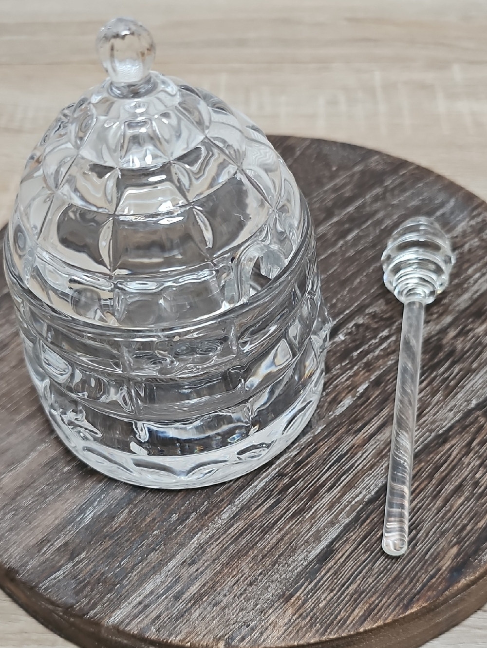 Crystal Beehive Honey Pot with Dipper